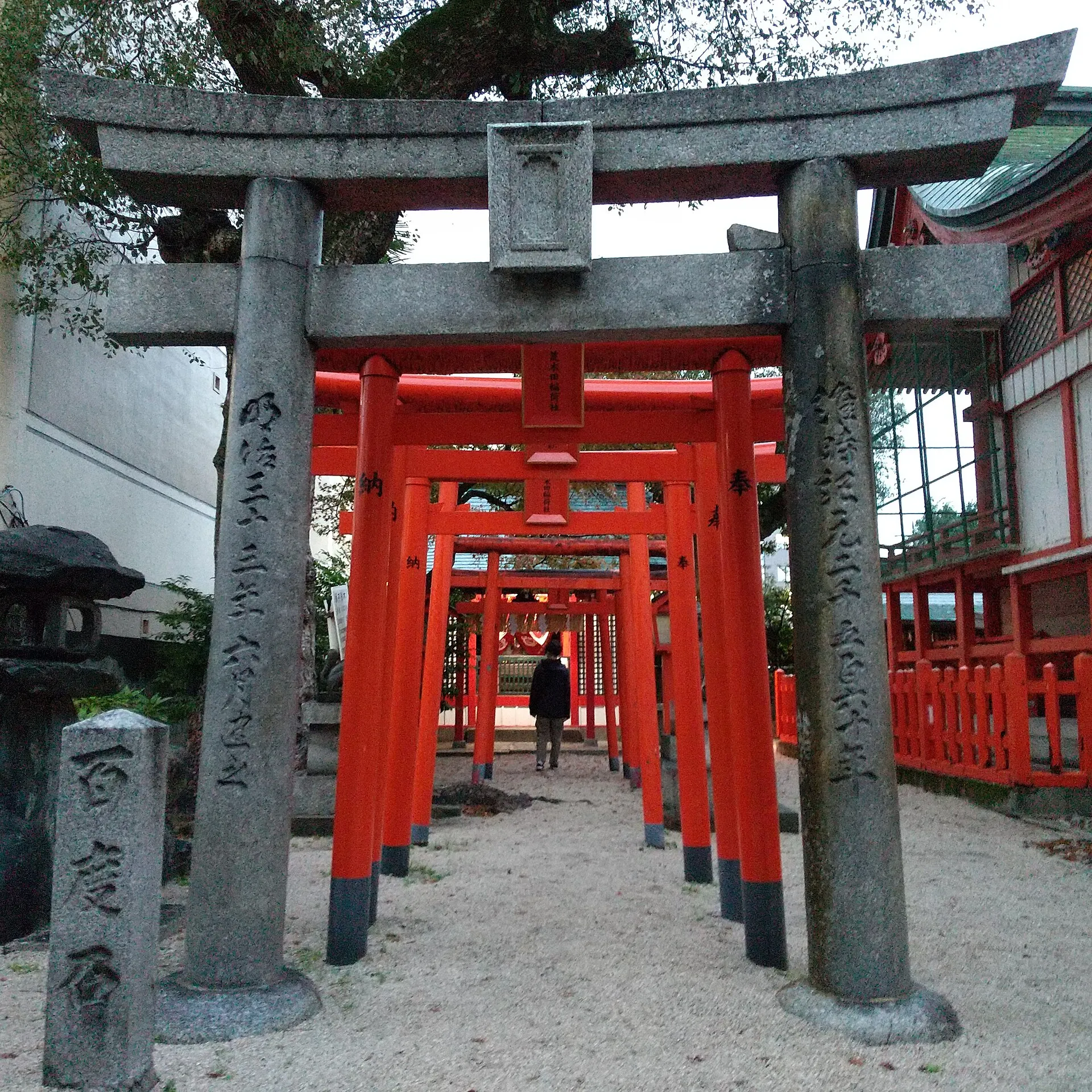 水鏡天満宮の境内社・荒木田稲荷神社に連なる朱色の鳥居